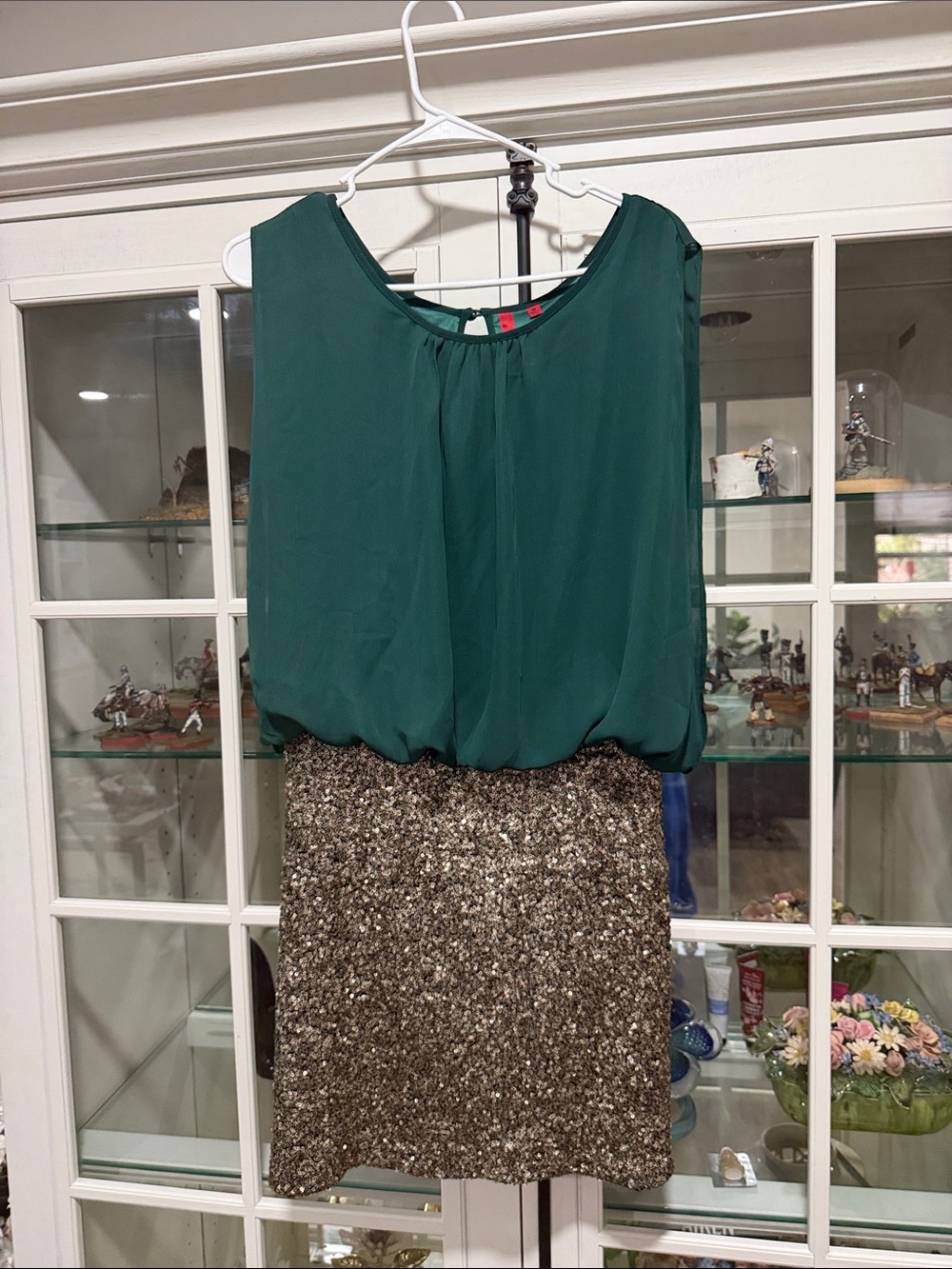Green Blouson Top with Sequin Pencil Skirt
